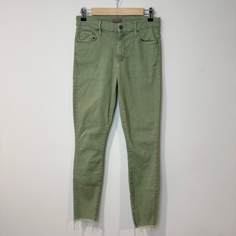 Mother Denim High Waisted Looker Ankle Fray Skinny Jeans Tresspassing Green 28